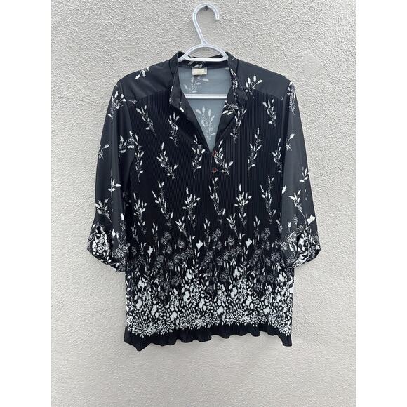 Womens Laurel Ridge Shirt Size 16 Black and White Floral 3/4 Sleeve Button Up - Picture 1 of 11